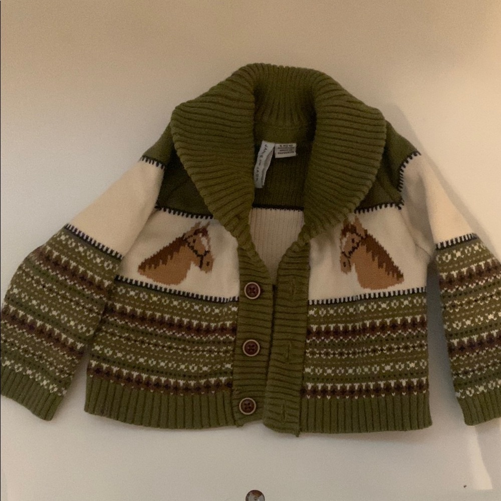 Janie and Jack Green and Cream Sweater Vest with Nordic Pattern